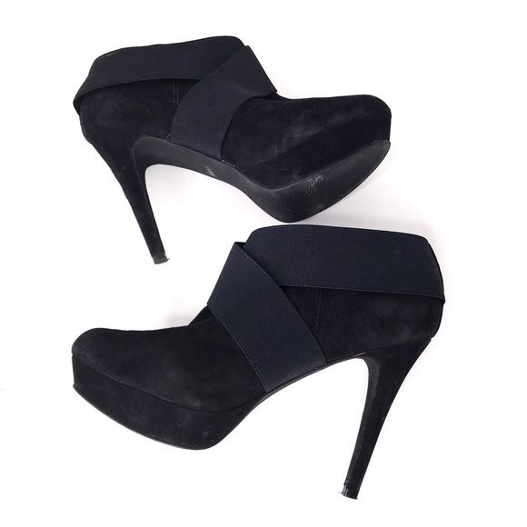 Jessica Simpson Leather Stretch Black‎ Leather Suede Platform Ankle Bootie 9.5 B - Picture 5 of 10